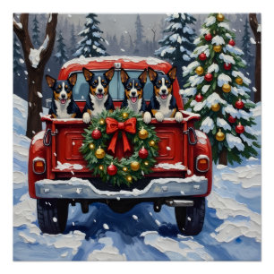 Pôster Caminhão Vermelho de Natal Blue Heeler Feriado