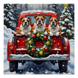 Pôster Caminhão Vermelho de Natal Bulldog Férias