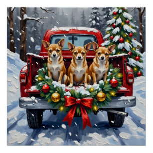 Pôster Caminhão Vermelho de Natal Chihuahua Férias