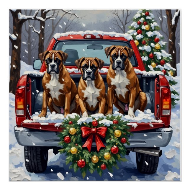 Pôster Caminhão Vermelho de Natal do Boxer Feriado (Frente)
