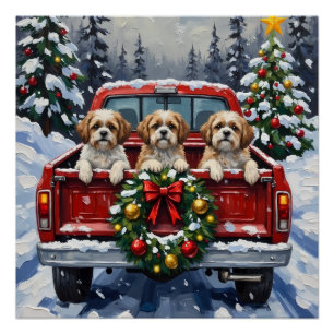 Pôster Caminhão Vermelho de Natal Shih Tzu Férias