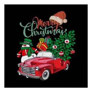 Pôster Caminhão Vermelho Pega Árvore de Natal Feliz Natal