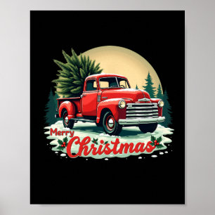 Poster Caminhão Vermelho Pickup Merry Árvore de Natal Hol