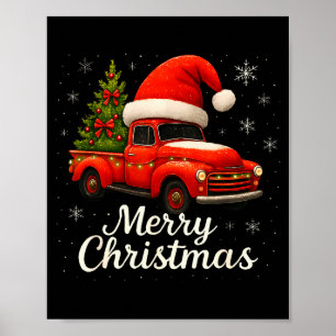 Poster Caminhão Vermelho Velho Chapéu do Papai Noel Árvor