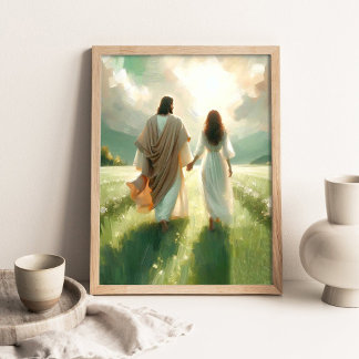 Poster Caminhe Comigo Jesus - Arte Cristã para Paredes -