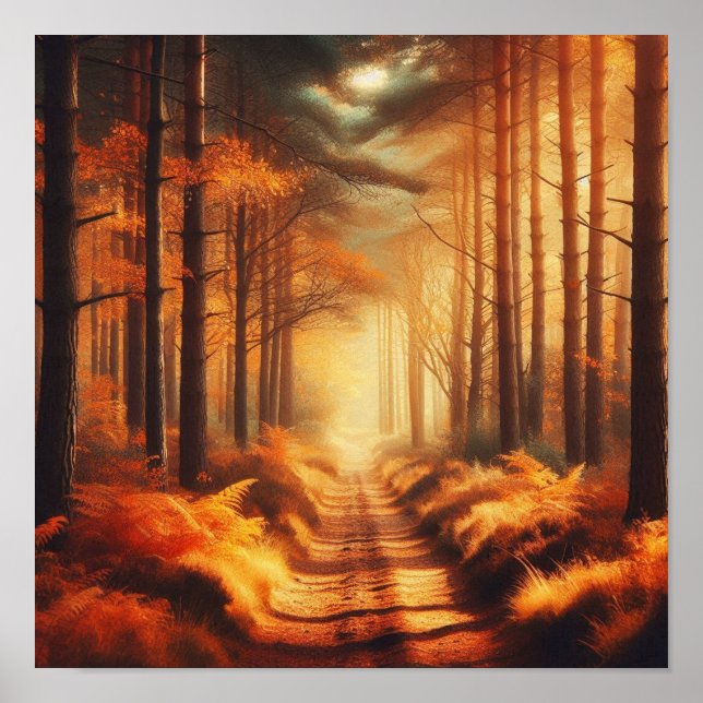Poster Caminho da Floresta Âmbar com Raios de Sol – Poste (Frente)