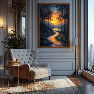 Poster Caminho da Floresta ao Pôr do Sol em Estilo Impres