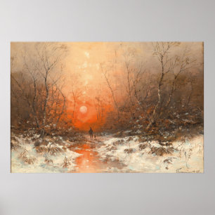 Poster Caminho da Floresta com Caçador no Sunset