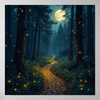 Poster Caminho da Floresta Ligado com Fireflies