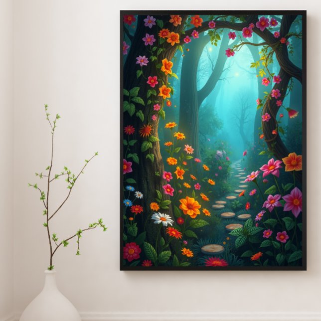 Poster Caminho da Floresta Mágica com Flores Selvagens Wh (Criador carregado)