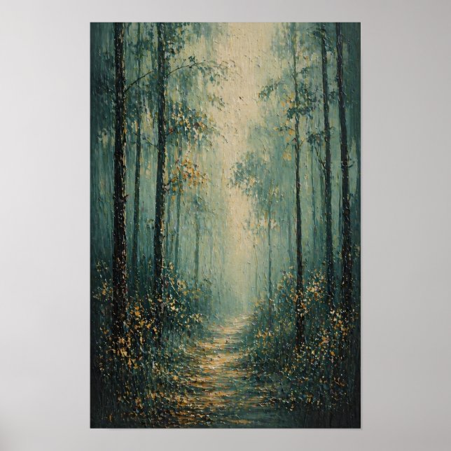 Poster Caminho da Floresta Nebulosa Estilo Impasto (Frente)