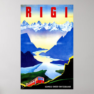 Poster Caminho de ferro da montanha Rigi, Suiça, viagens