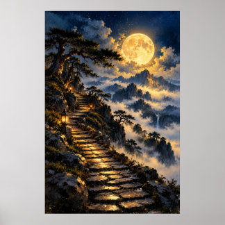 Poster Caminho de Pedra Mística da Montanha sob a Luz da