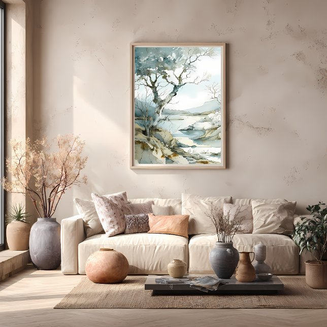 Poster Caminho do Cliff do inverno com Árvores negras (Criador carregado)