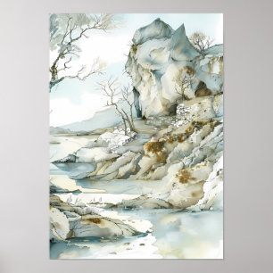 Poster Caminho do Cliff do inverno com Árvores negras