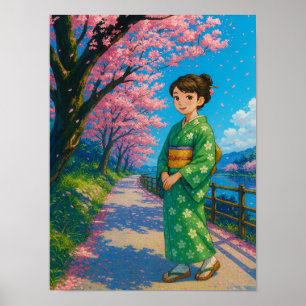 Poster Caminho do Flor na Primavera - Arte da Garota Kimo