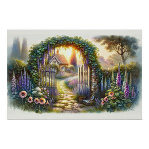 Pôster Caminho Encantado de Jardim Cottagecore