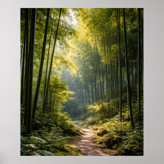 Poster Caminho Ensolarado Através da Floresta de Bambu