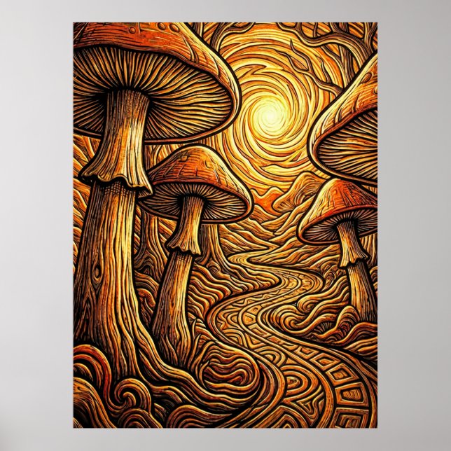 Poster Caminho Escuro da Floresta com Cogumelo Dourado Et (Frente)