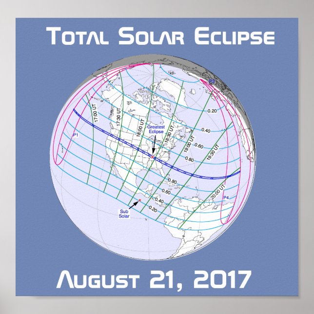 Pôster Caminho Global do Eclipse Solar 2017 (Frente)