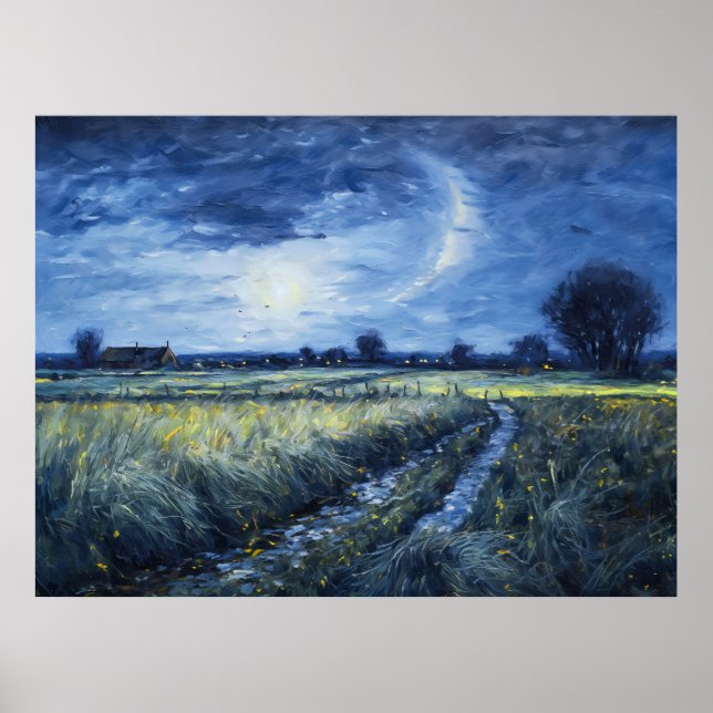 Poster Caminho Iluminado pela Lua Através da Paisagem de  (Frente)