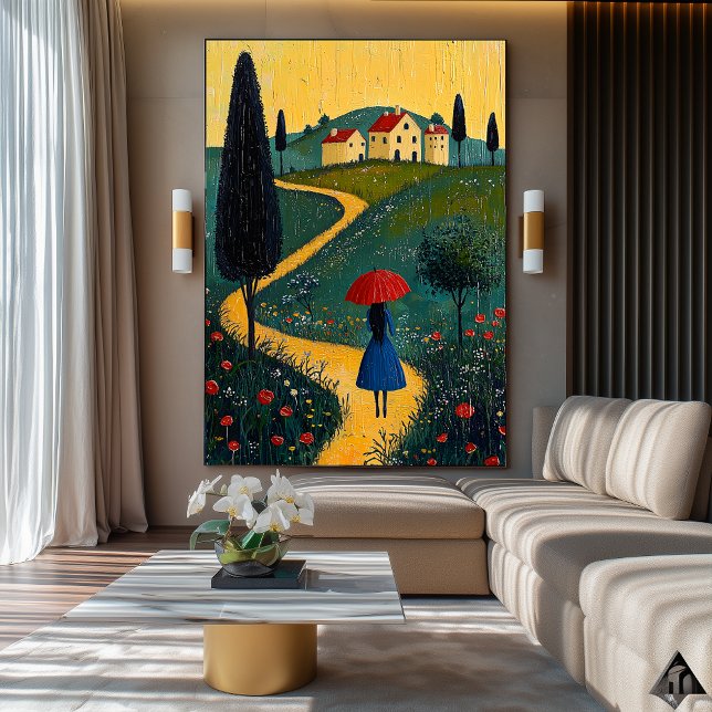 Poster Caminho para o lar - Naïf Whimsical Journey Art (Criador carregado)