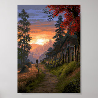 Poster Caminho Rural de Arte Pixel Retro