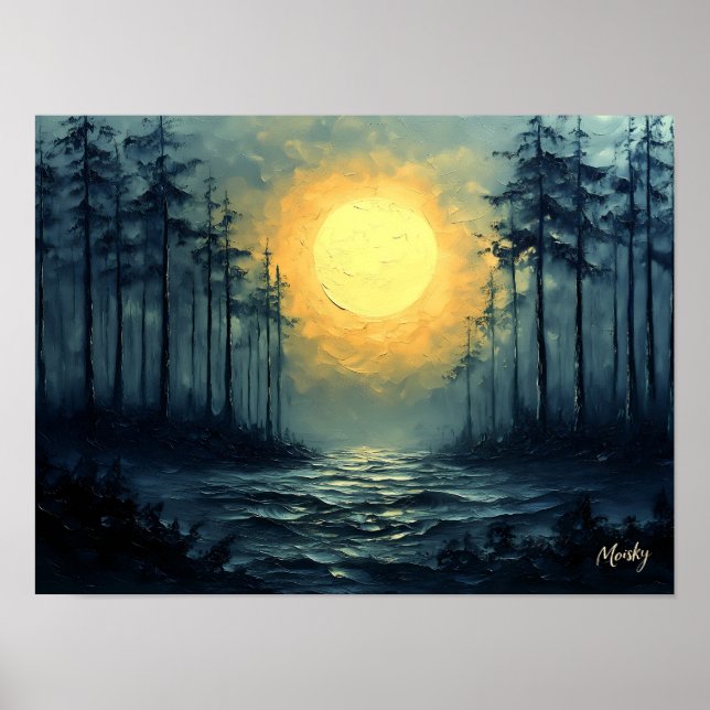 Poster Caminho Sereno da Floresta ao Luar com Lua Cheia (Frente)