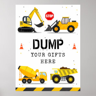 Poster Caminhões De Construção Aniversário Derrame Seus P