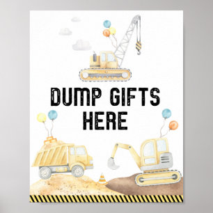 Poster Caminhões de Construção - Presente de Aniversá
