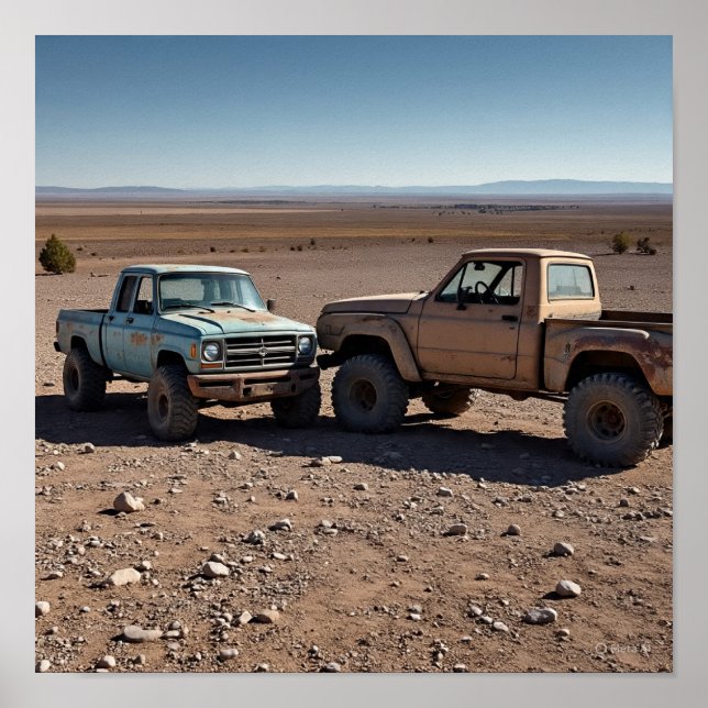 Poster Caminhões De Vintagem Avançada Enfrentando-Se (Frente)