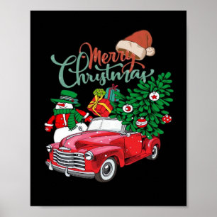 Poster Caminhonete Vermelha Recolhe Árvore de Natal Feliz
