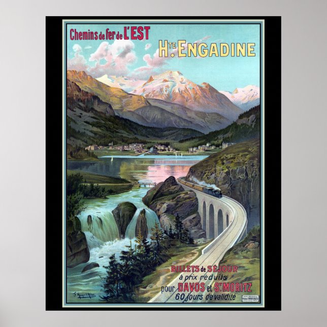 Poster Caminhos de ferro de L'EST para Davos e St. Moritz (Frente)