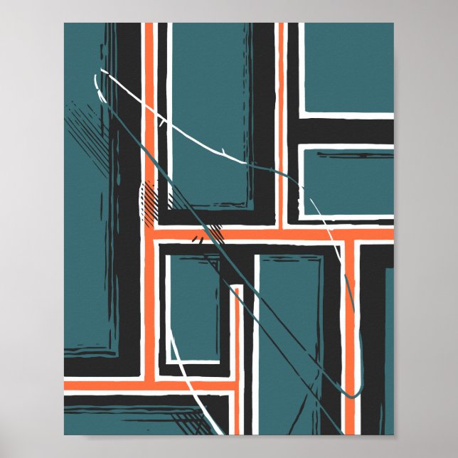 Poster Caminhos Geométricos com Pinceladas Abstratas (Frente)