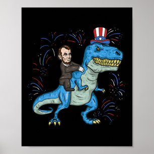 Poster Camisa Abe Lincoln Montando Um Dinossauro T-rex 4 