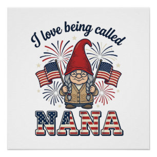Pôster Camisa Avó Patriótica Gnome Vintage Avó Des