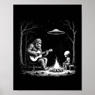 Poster Camisa Bigfoot Guitarra Fogueira Alien Ufo Acampam