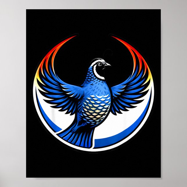 Poster Camisa California Quail Asas Acima Emblema Círculo (Frente)