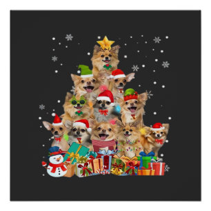 Pôster Camisa Clássica Chihuahua Luzes de Árvore de Natal