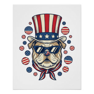 Pôster Camisa com Desenho de Gravação Vintage do Bulldog
