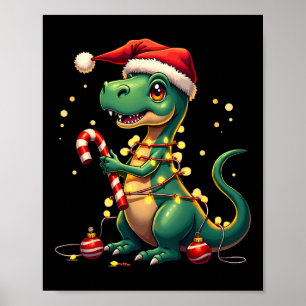 Poster Camisa Cute Christmas T-rex Dinossauro Luzes E Pod