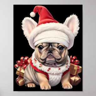 Poster Camisa Cute French Bulldog Santa Hat Merry Christm
