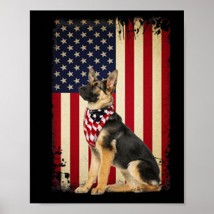 Poster Camisa da Bandeira Americana do Pastor Alemão Inde