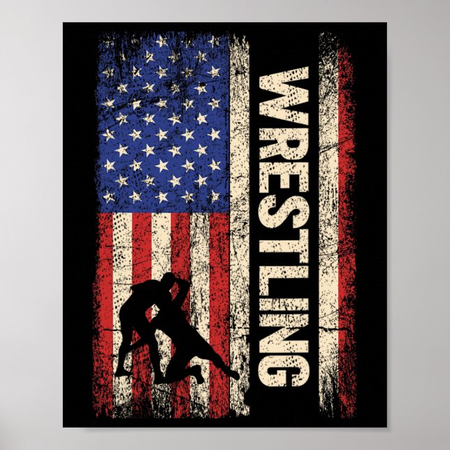 Poster Camisa da bandeira americana Wrestling Usa Wrestle (Frente)