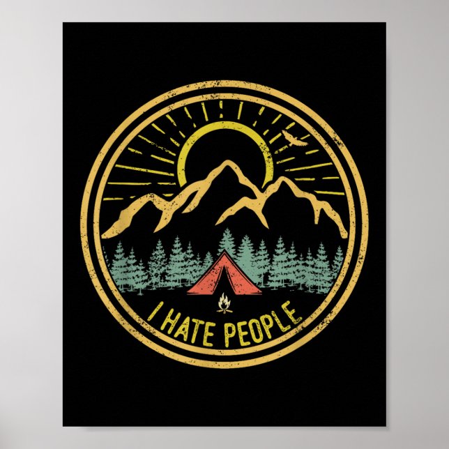 Poster Camisa de Acampamento Eu Odeio Pessoas Camisa Retr (Frente)
