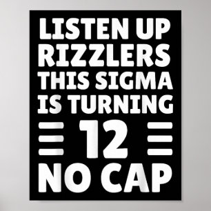 Poster Camisa De Aniversário De 12 Anos Engraçado - Rizz,