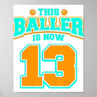 Poster Camisa De Aniversário De 13 Para Rapazes, Basquete