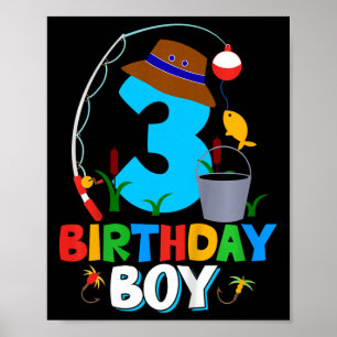 Poster Camisa de Aniversário de 3 anos para Menino Pescar