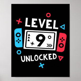 Poster Camisa de Aniversário Menino Nível 9 Desbloqueado 
