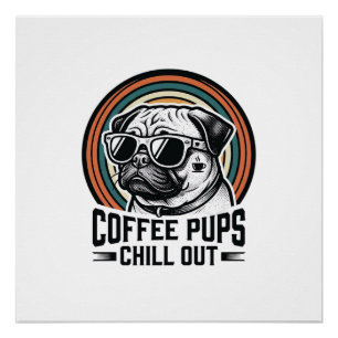 Pôster Camisa de Cachorro Café Retro Chill Pug Gráfico_1